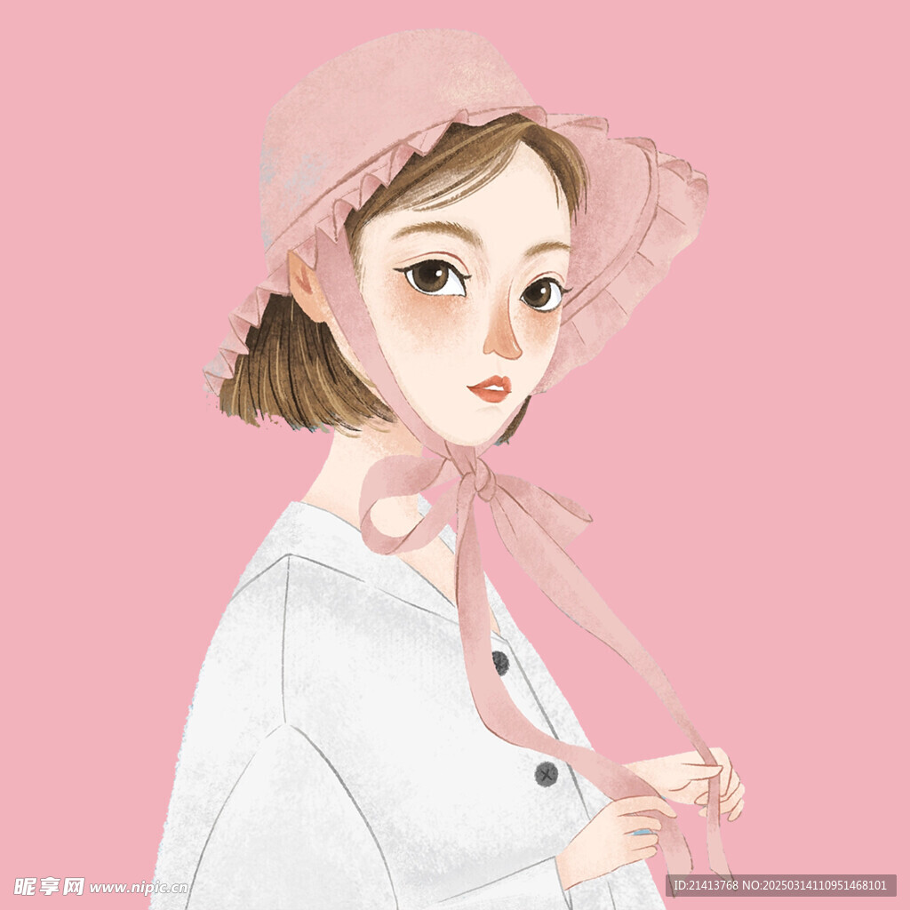 手绘戴帽子女孩