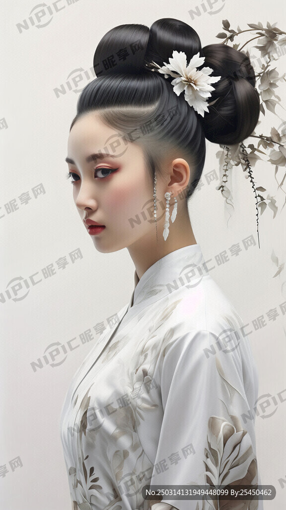 美发 发型 美女 白色背景