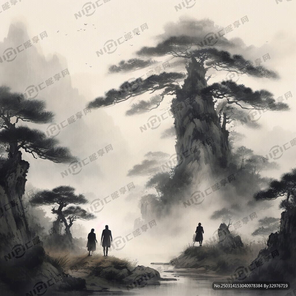 山谷 中国风 中国画 山水