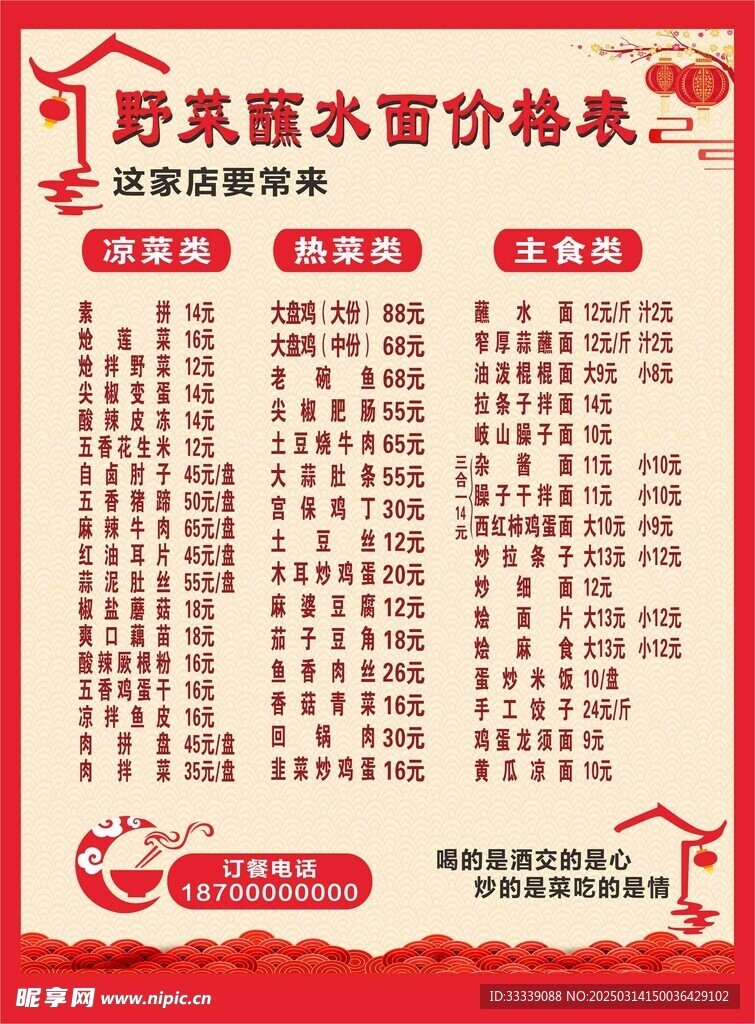 面馆菜单