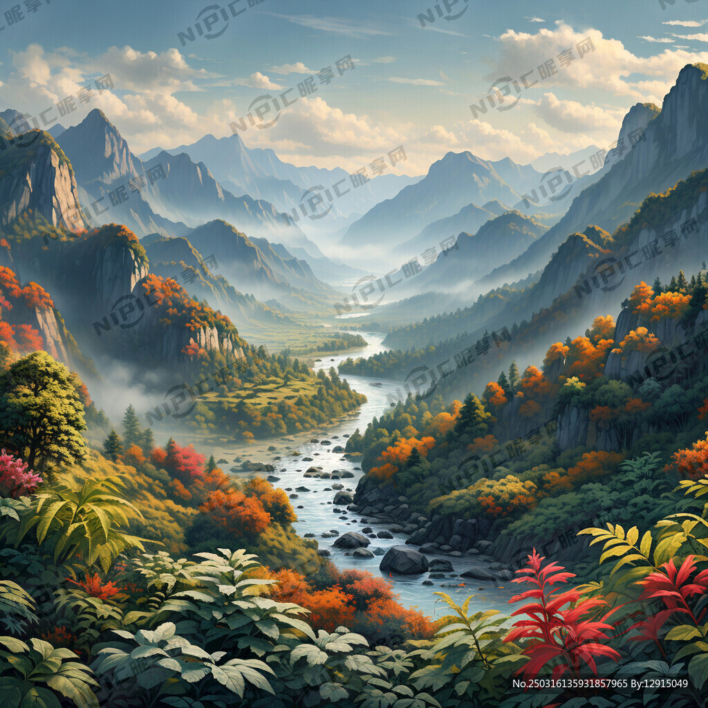 山河壮丽风光 远山绵延不绝