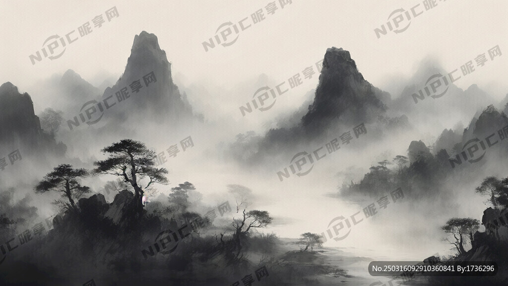 山谷 中国风 中国画 山水