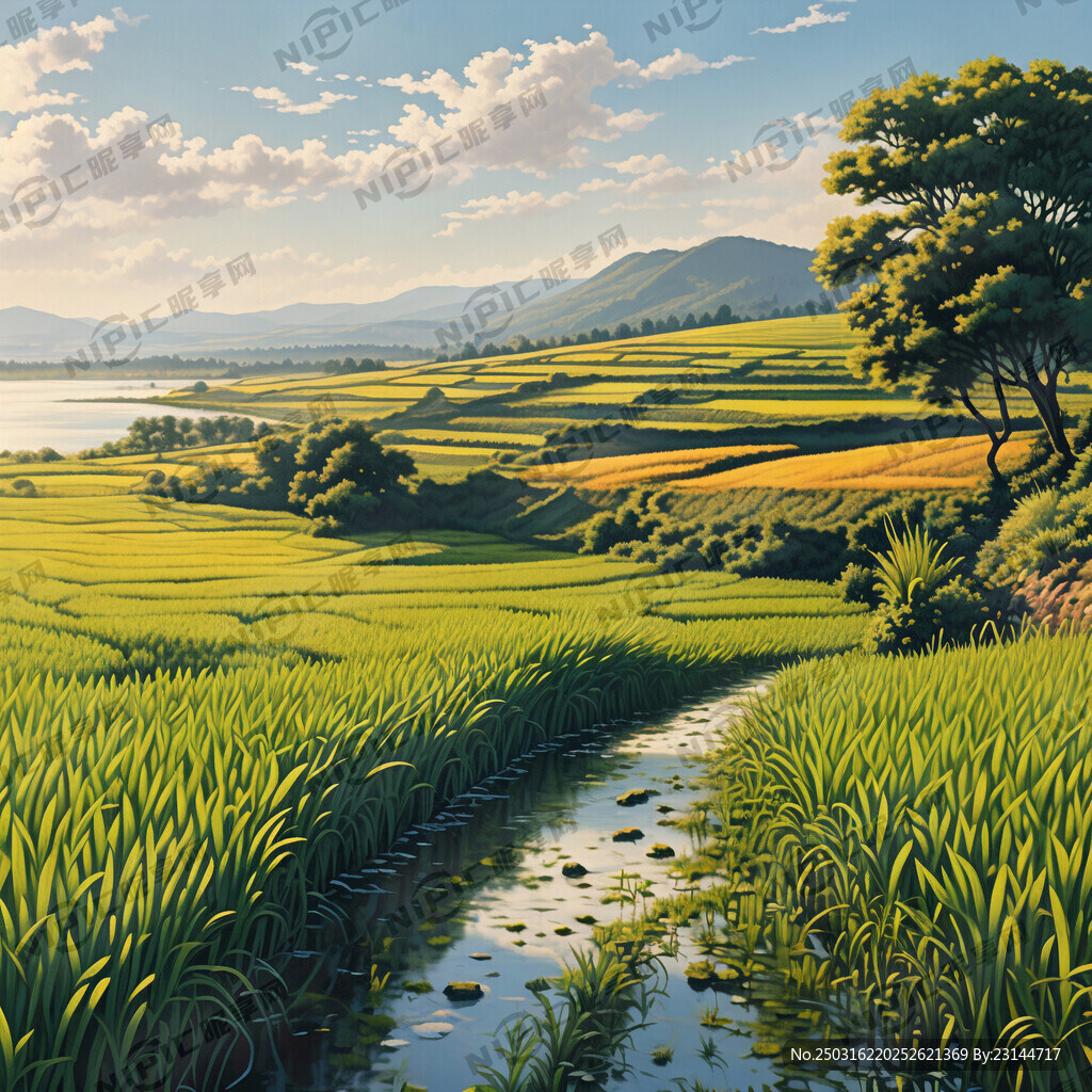 大堤下 农耕田野 绿地 稻田