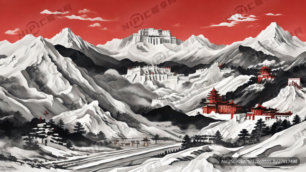 雪山 布达拉宫 镂空剪纸