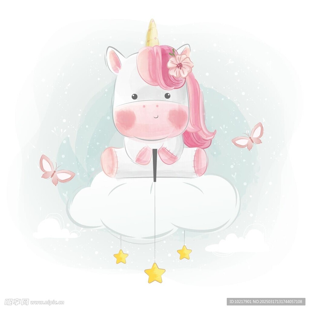  梦幻可爱卡通动物插画