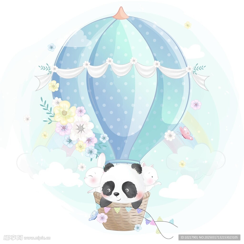  梦幻可爱卡通动物插画