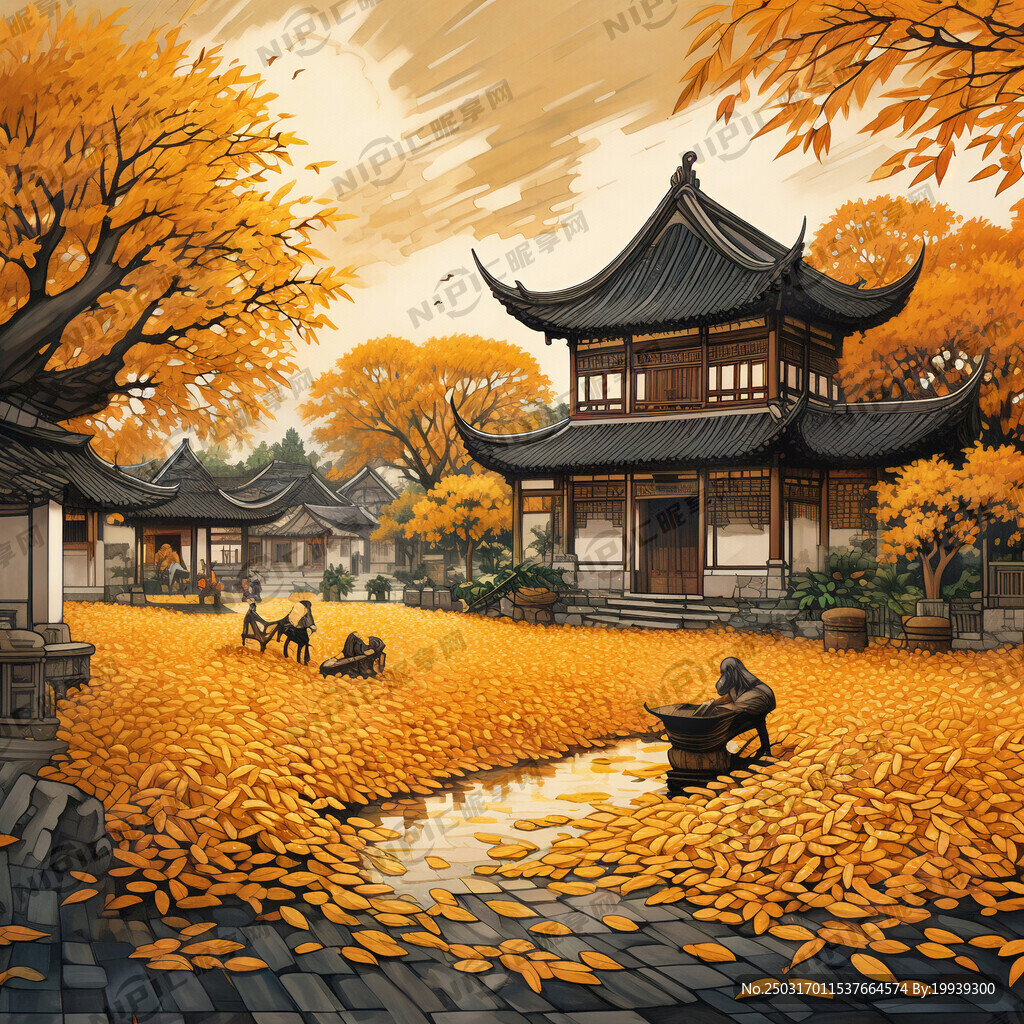 江南庭院 金黄稻谷铺满庭院