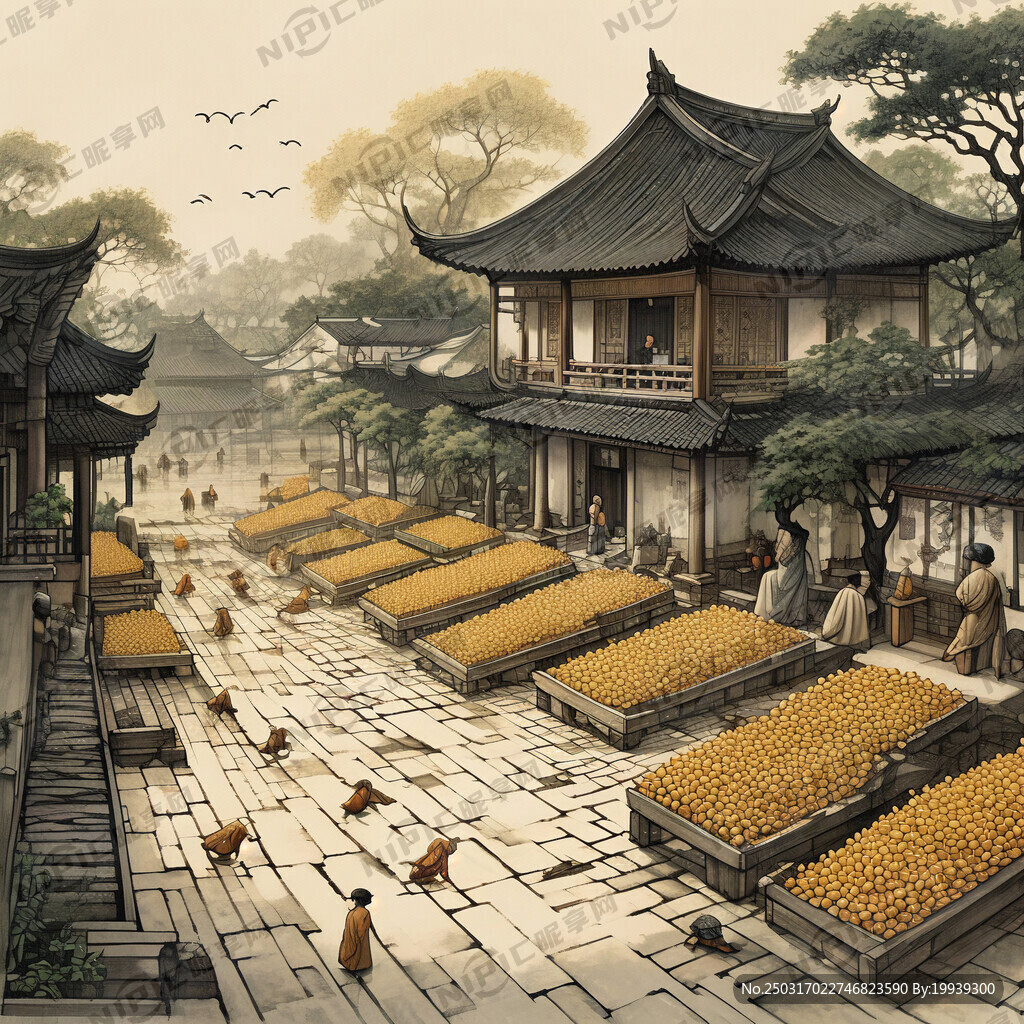 江南庭院 古人忙碌 中焦镜头