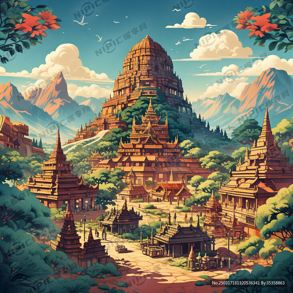 手绘风格的缅甸旅游宣传海报