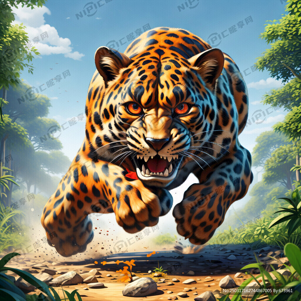 3D立体卡通凶猛的豹子 奔跑