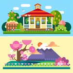 卡通风景画扁平化建筑插画