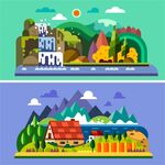 卡通扁平化建筑风景画插画
