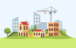 矢量城市建筑风景画插画
