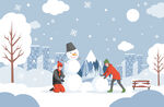 矢量雪景雪人风景画插画