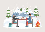 冬季雪景人物生活插画