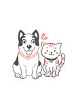 可爱宠物小狗与猫咪插画
