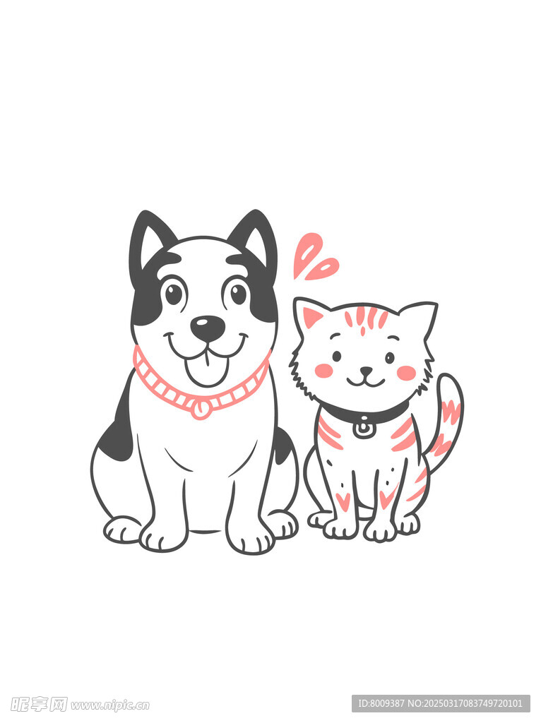 可爱宠物小狗与猫咪插画