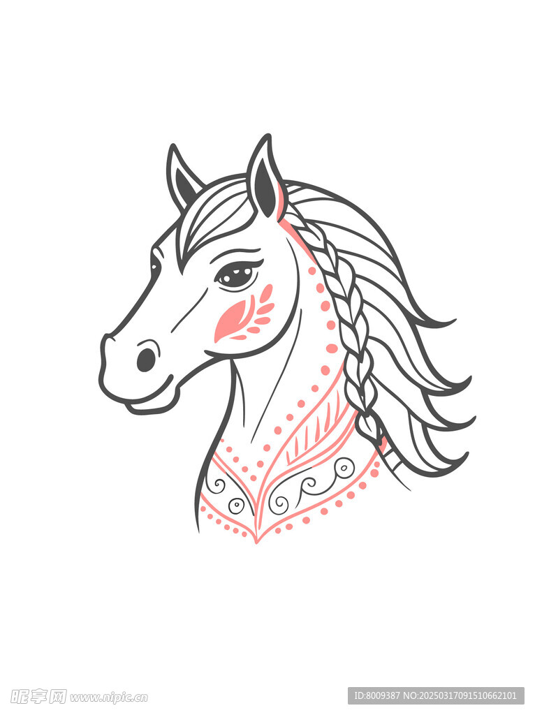可爱线描马头插画