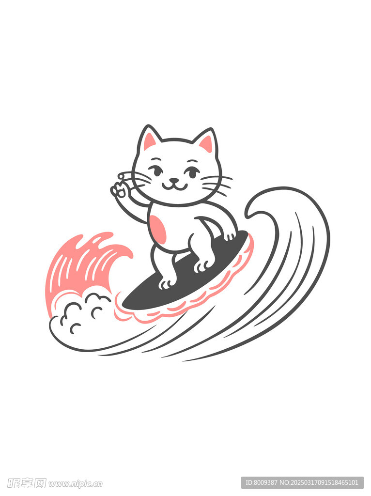 可爱冲浪猫咪插画