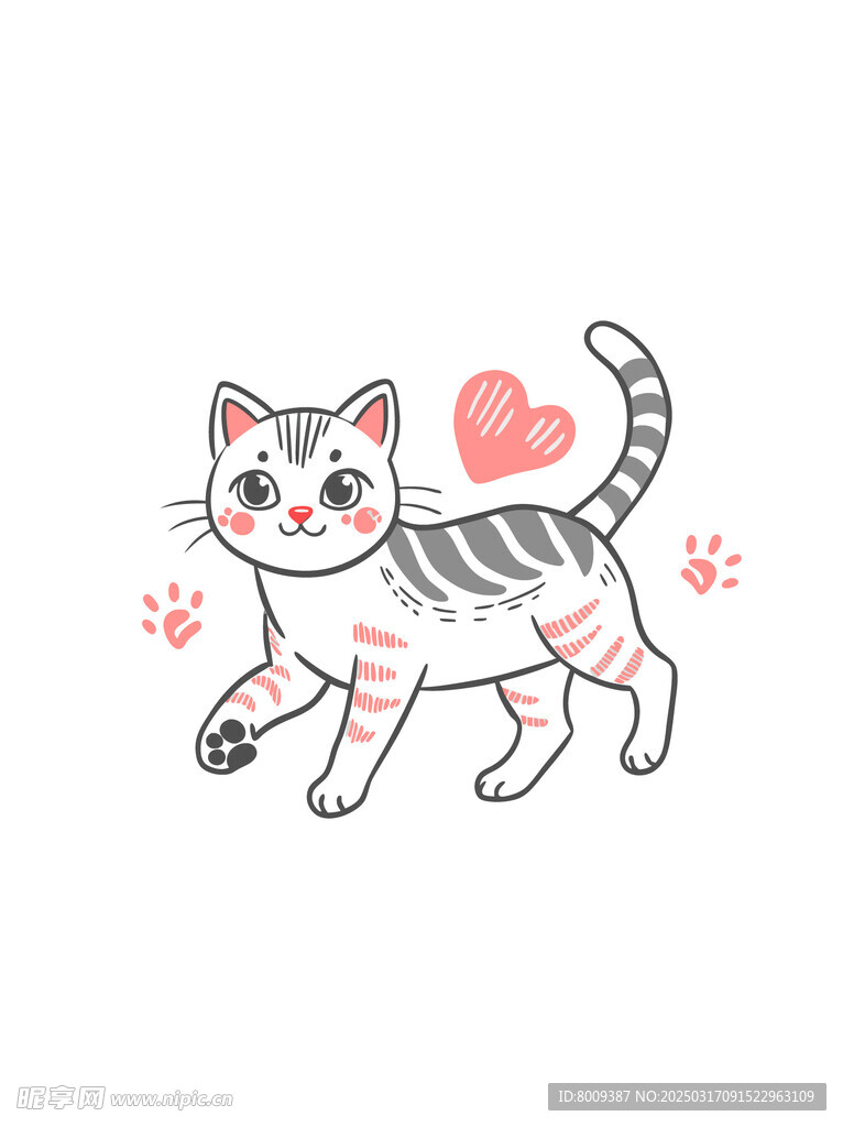 线描可爱宠物猫咪插画