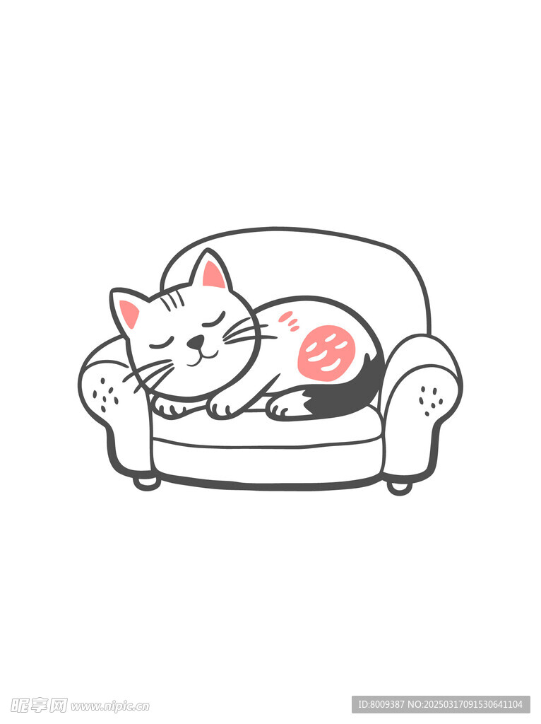 线描沙发上的猫咪插画