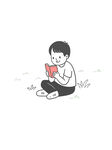 线描读书的小男孩插画