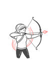 线描射箭女孩插画