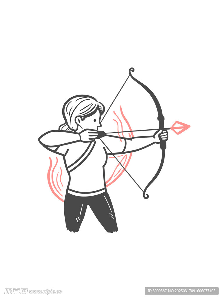 线描射箭女孩插画