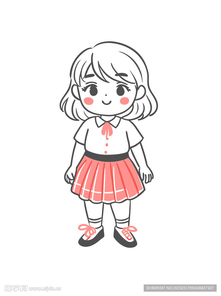 可爱卡通线描小女孩插画