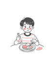 吃西餐的小男孩插画