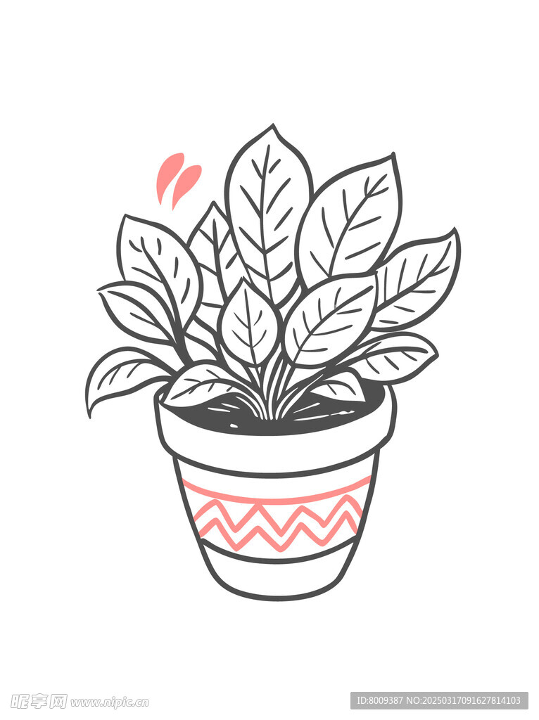 线描素描盆栽绿植矢量插画