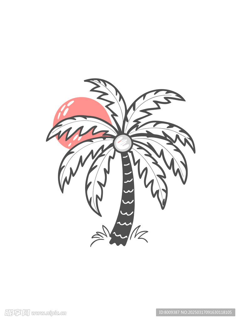 线描椰子树矢量插画