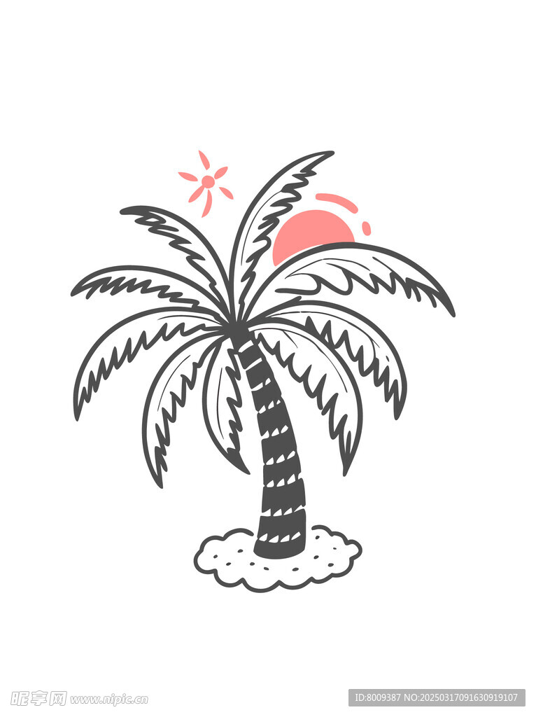 线描椰子树矢量插画