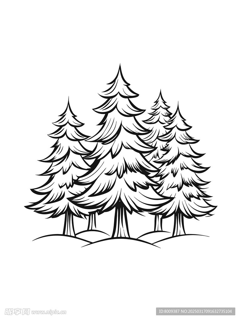 线描树林矢量插画
