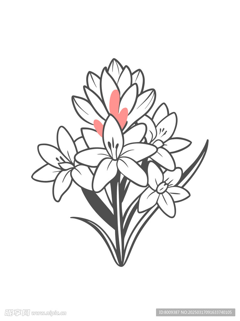 线描素描花卉矢量插画