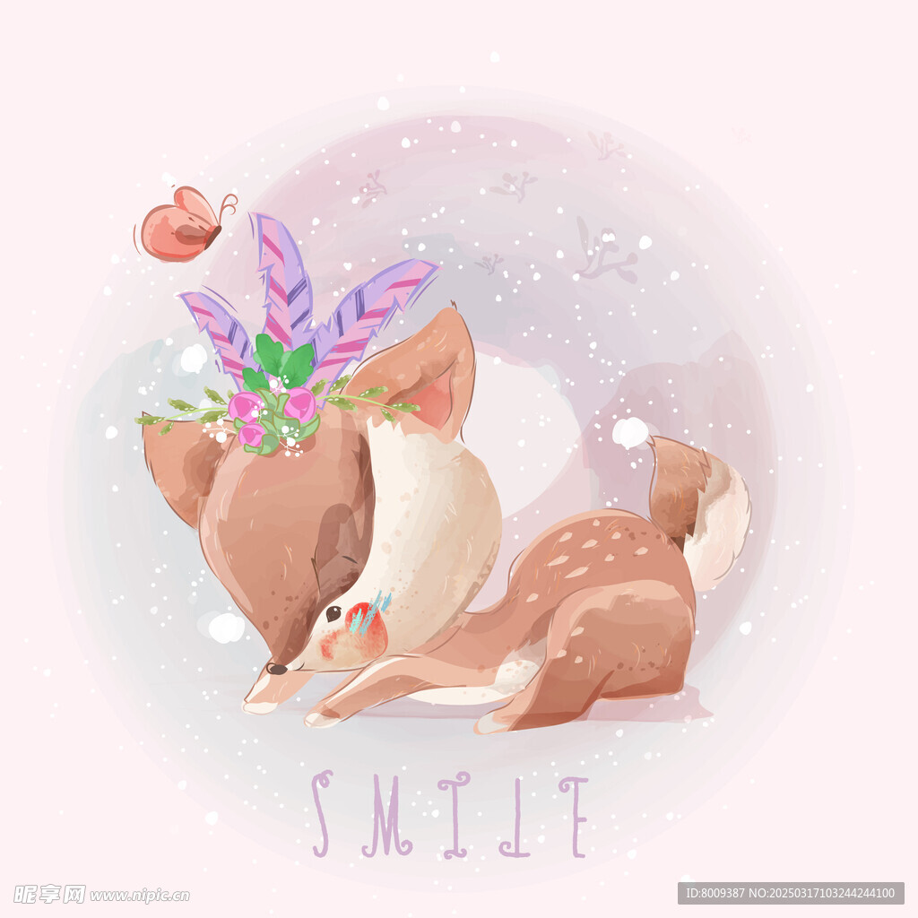 可爱小鹿水彩插画