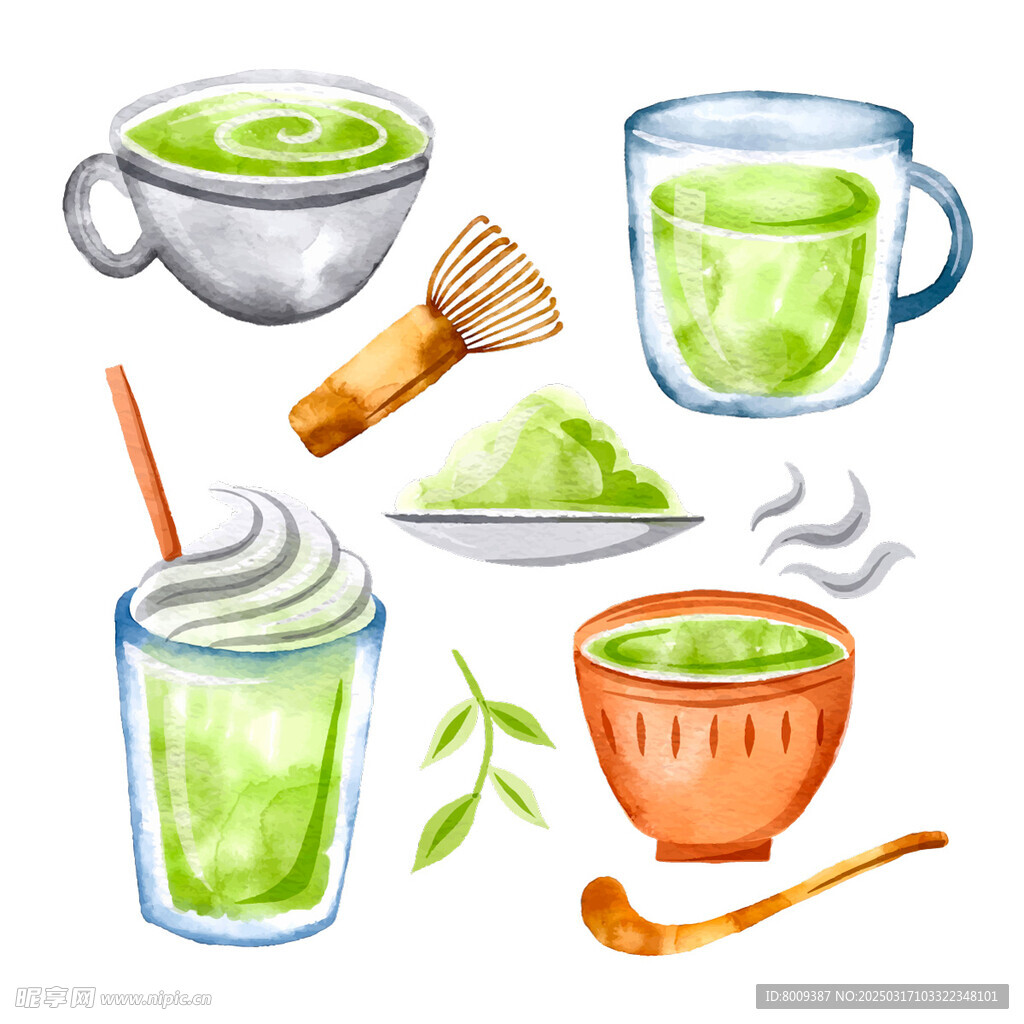 绿茶抹茶饮品矢量插画