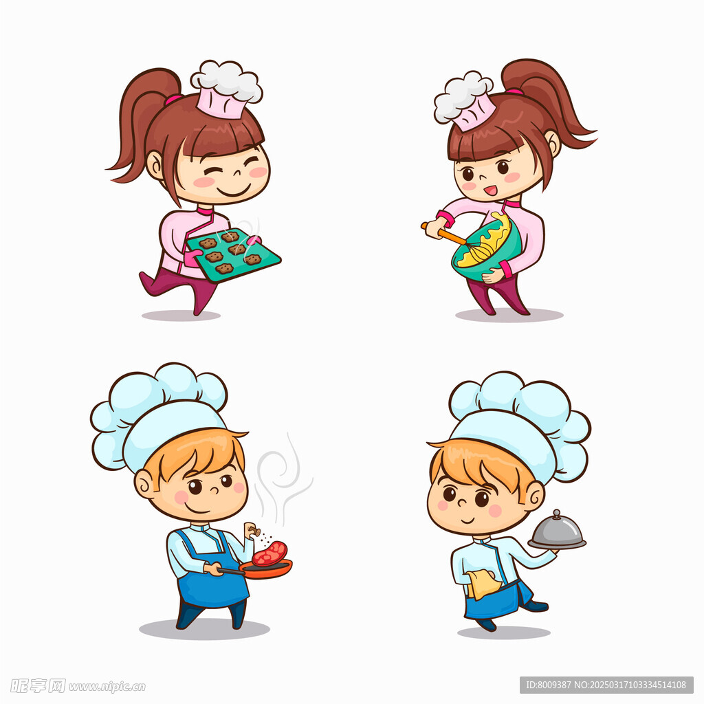 可爱厨师男孩女孩插画