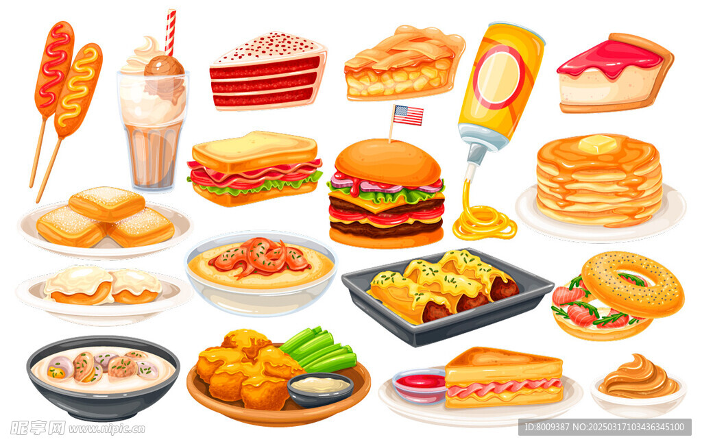 美味快餐卡通插画