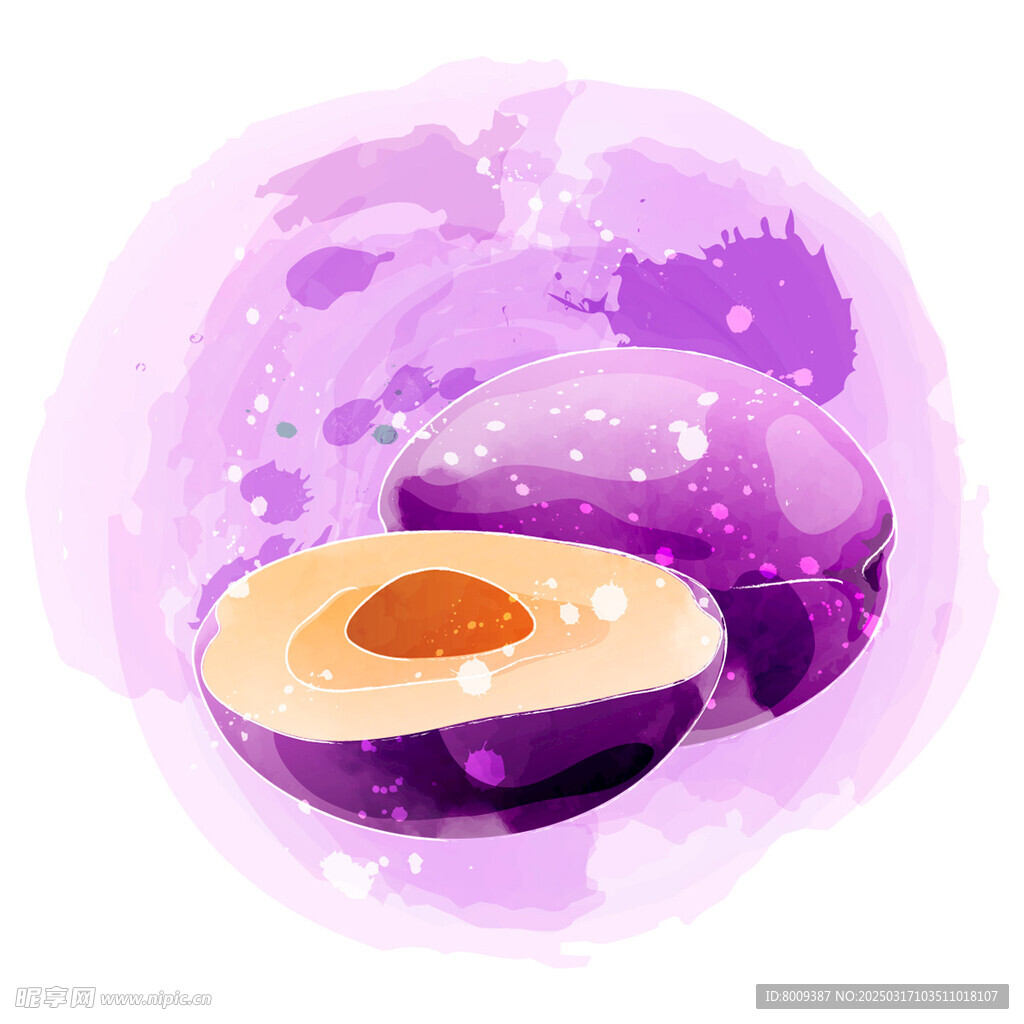 手绘水彩牛油果水果插画