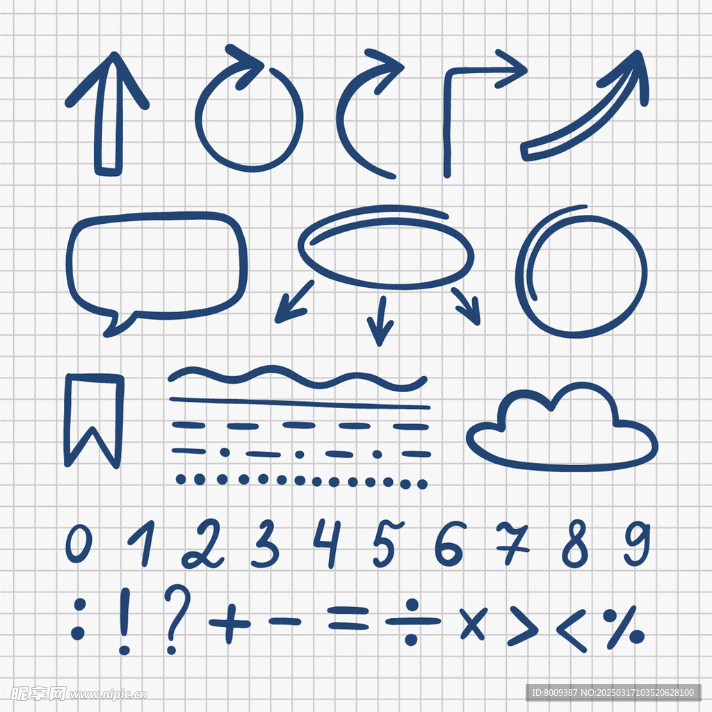 数字数学符号涂鸦形状图案元素