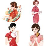 手绘卡通旗袍女人