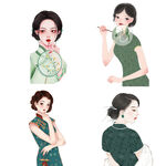 手绘卡通旗袍女人