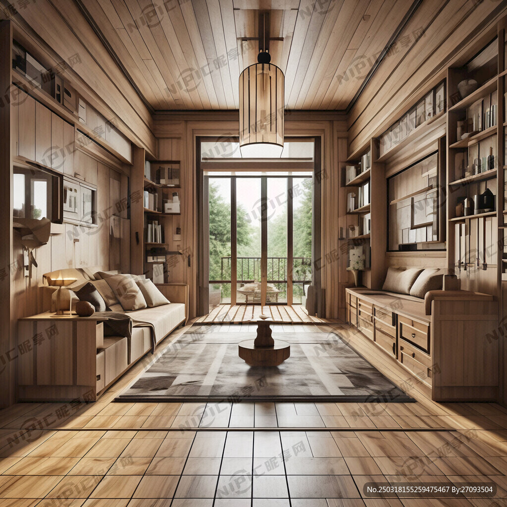 现代感榻榻米原木色效果图