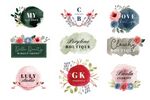 水彩花卉LOGO标签元素