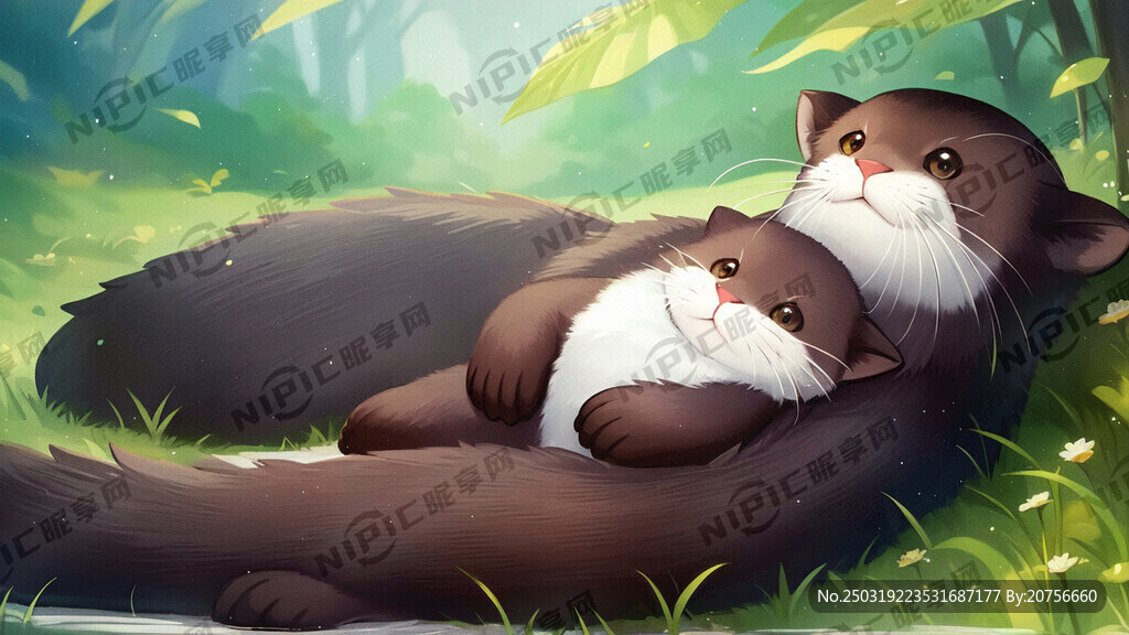 卡通水獭 水獭妈妈抱着水獭宝宝