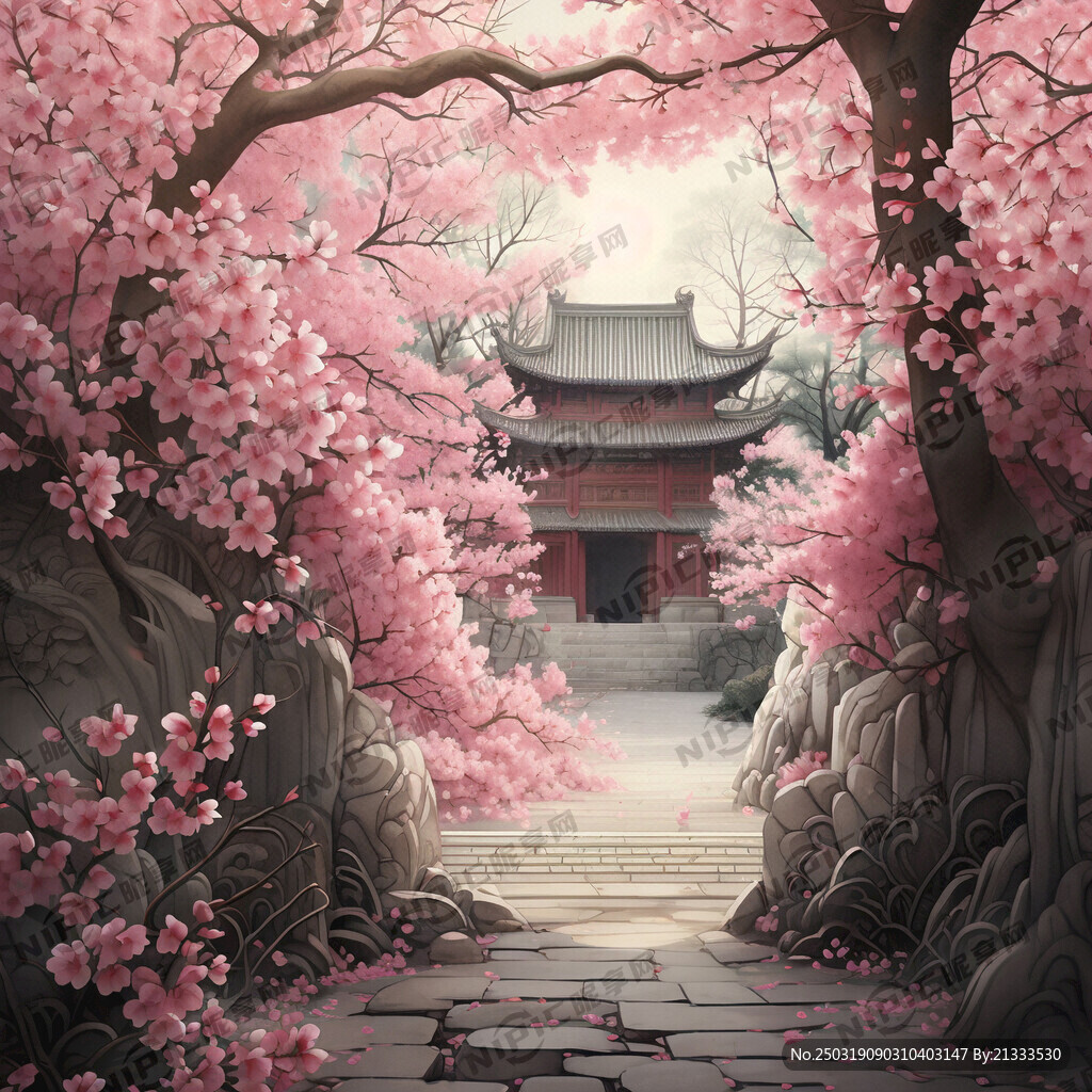 荆州古城战国袍春天樱花背景墙