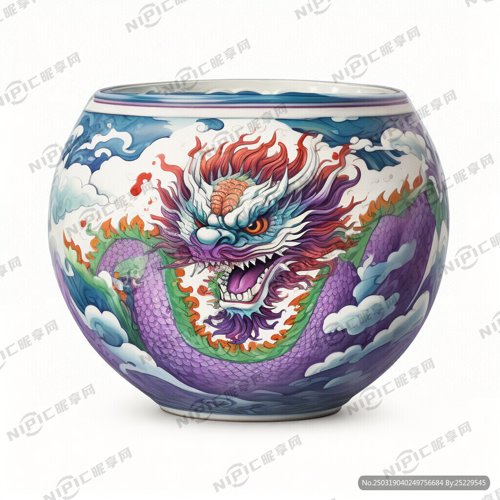 康熙款绿地紫彩龙纹瓷碗
