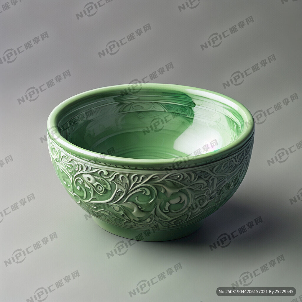 绿色的碗 碗口及内里面是白色