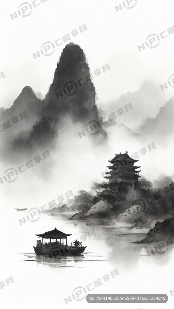 山水画配上重庆小面 白色背景